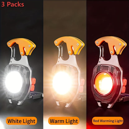 COB LED Keychain Flashlight with Lighter – 7-in-1 EDC 3-Pack
