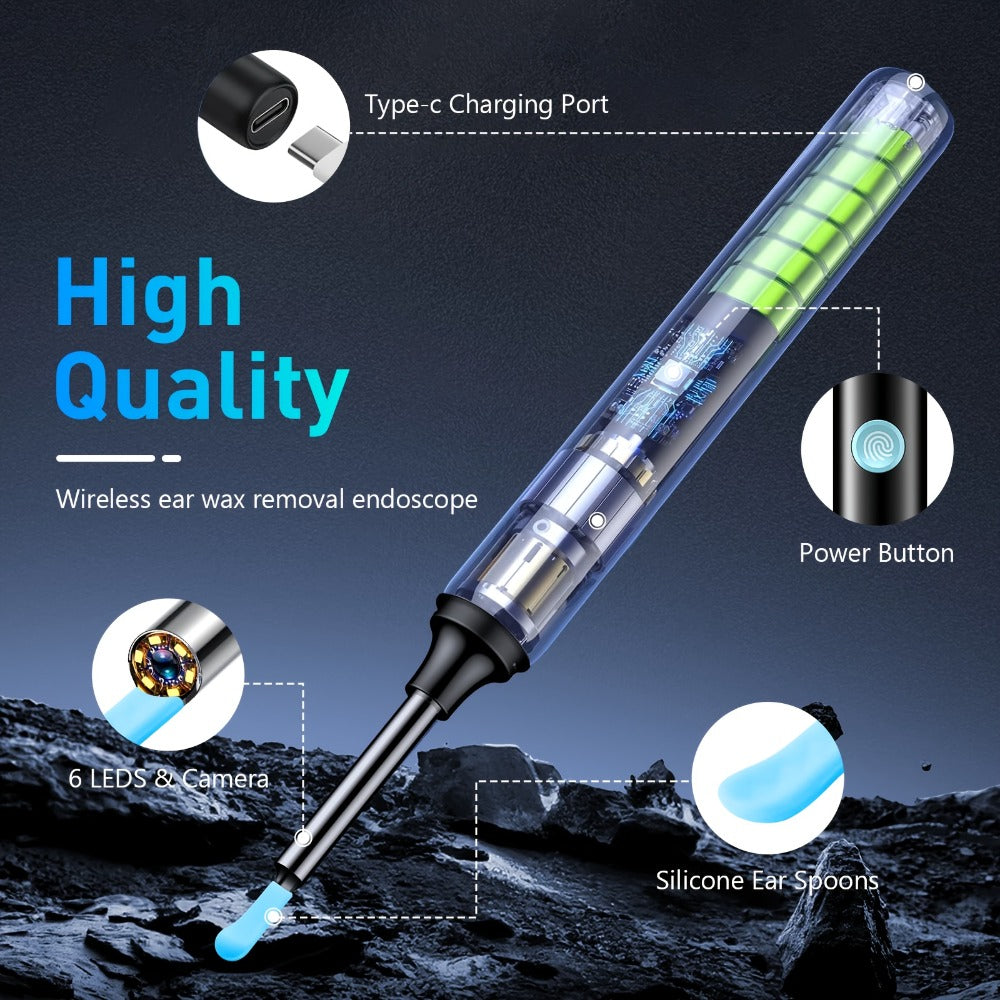 Ear Wax Removal Tool Set 2-in-1 WiFi Visual Ear Washer and Ear Scoop – 1080P HD Camera Ear Cleaning Kit for Effective Earwax Buildup Removal, Smartphone Compatible Home Ear Care