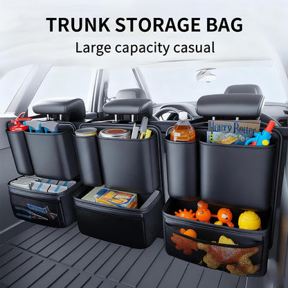 PU Leather Car Trunk Organizer – Multi-Pocket Storage Bag with Adjustable Straps & Bottle Slots – Collapsible SUV Cargo Organizer for Travel & Auto Organization