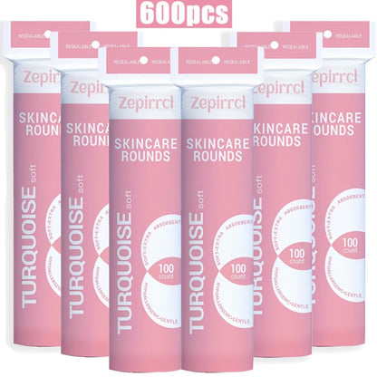 Cotton Rounds Makeup Remover Pads 600pcs — Soft Lint-Free Disposable Facial Cleansing Pads for All Skin Types, Toner Application, Eye & Nail Polish Removal, 6 Packs x 100 Count