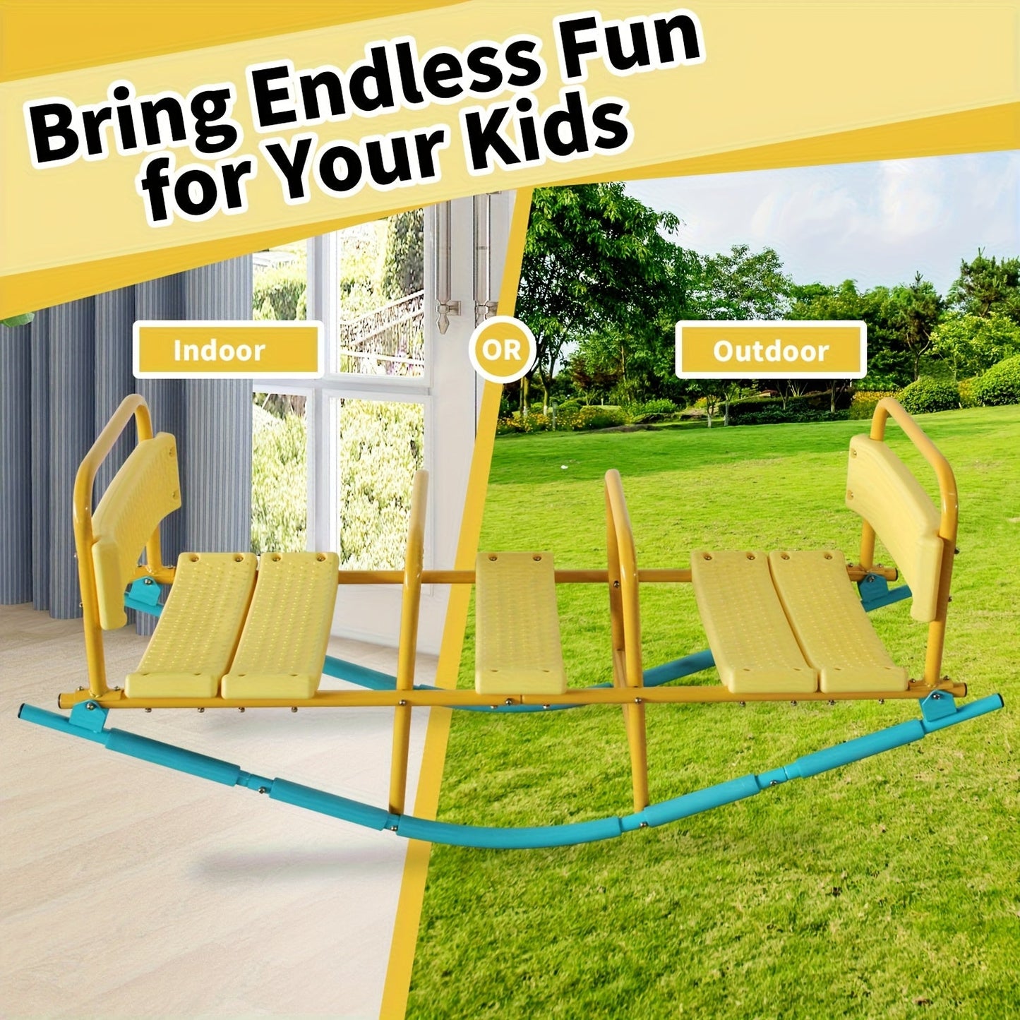 Kids Metal Teeter Totter 2-in-1 Seesaw & Rocker for Boys and Girls – 1 to 3 Person Indoor Outdoor Rocking Seesaw, Heavy-Duty Playground Equipment for Backyard, Lawn & Playroom