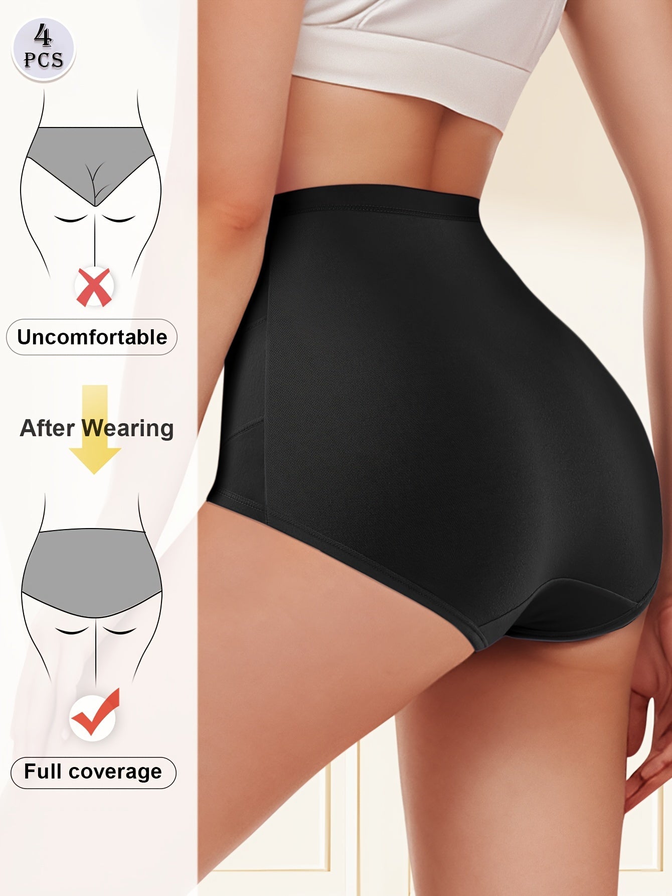 Women’s 4-Pack High-Waist Shapewear Briefs - Tummy Control Support - Style 6421