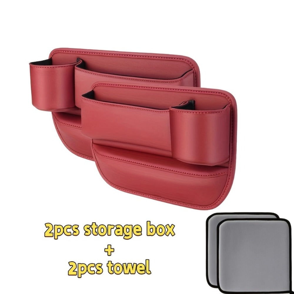 Car Seat Gap Organizer PU Leather – Side Filler Storage Box with Phone, Card, Key & Cup Holder, Non-Slip, Universal Fit, Front Seat Gap Pocket, 1pc or 2pc Set