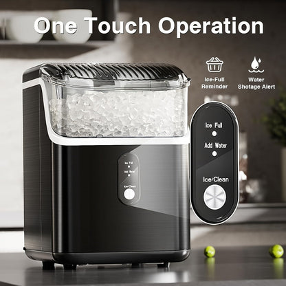 Countertop Nugget Ice Maker 35lbs in 24hrs, Self-Cleaning Portable Ice Machine with Ice Scoop & Basket, Stainless Steel, for Home Kitchen Office Camping RV Bar