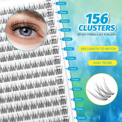 Pre-Glued Wispy Press-On Lash Clusters Kit with 2 Tweezers — Self-Adhesive No Glue Needed, Natural & Thick Fluffy Volume, Reusable Beginner-Friendly Individual Cluster Eyelashes for Daily Wear