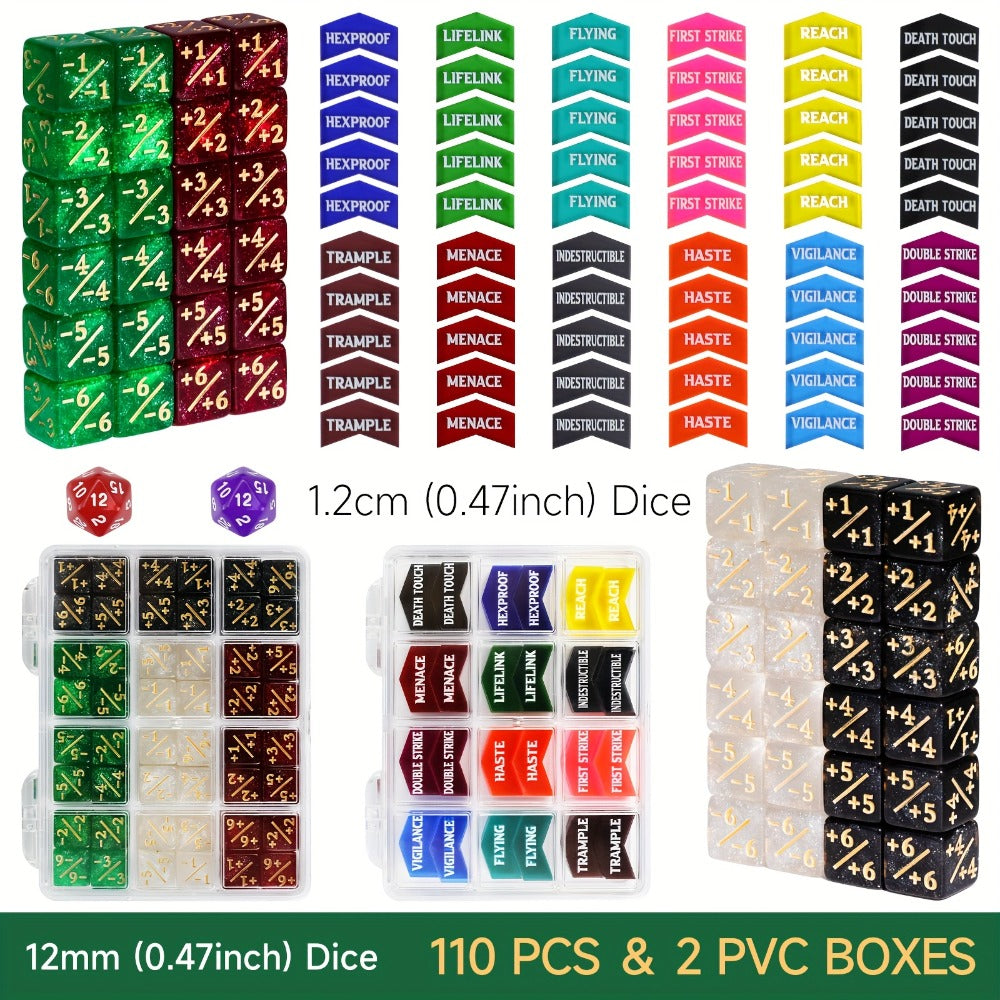 MTG Counter Dice Set 110pcs – 12mm 6-Sided +1/-1 Token Dice D20 & Keyword Counters Tokens for Magic the Gathering TCG Card Game Accessories Gift