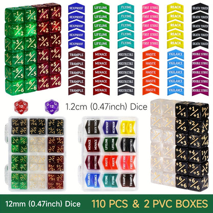 MTG Counter Dice Set 110pcs – 12mm 6-Sided +1/-1 Token Dice D20 & Keyword Counters Tokens for Magic the Gathering TCG Card Game Accessories Gift