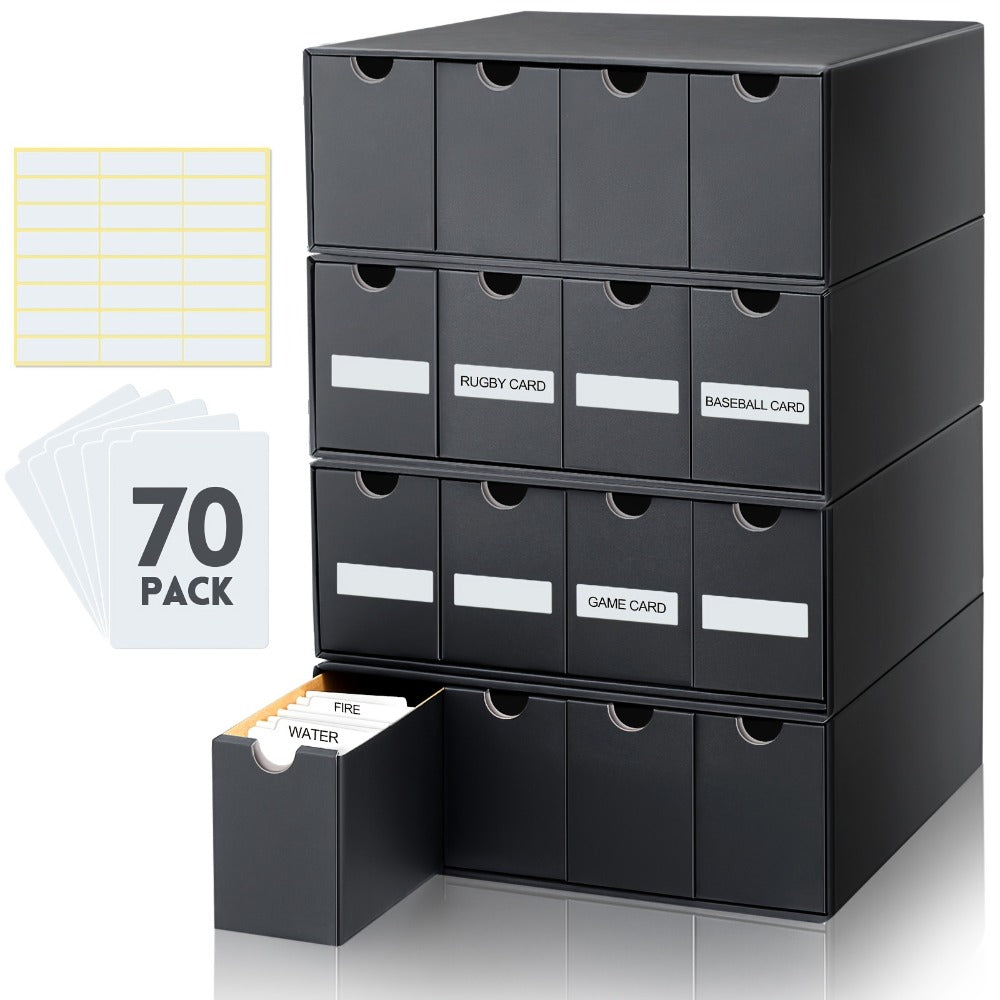 8000 Card Storage Box 4-Row Cardboard Organizer with Dividers & Label Stickers – Large Trading Card Box for TCG MTG Pokemon Sports Cards | Black 4-Row Card Storage