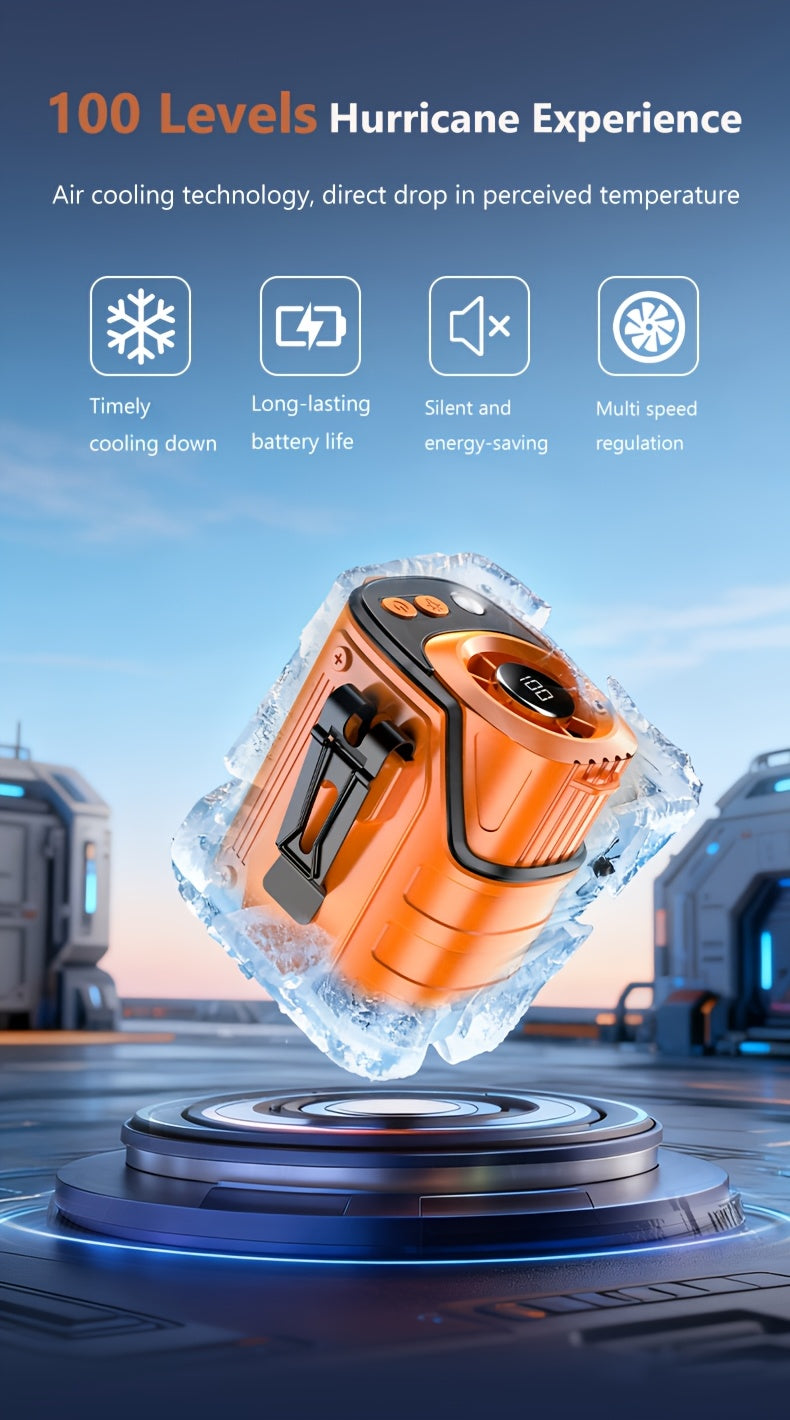 3-In-1 Portable Waist-Hanging Fan, Cooling And Heat Relief Fan for High-Temperature Outdoor Construction Sites, Rechargeable Small Fan with Digital Display, 3600Mah Long Battery, LED Flashlight, Camping Stuff, an Emergency Power Bank