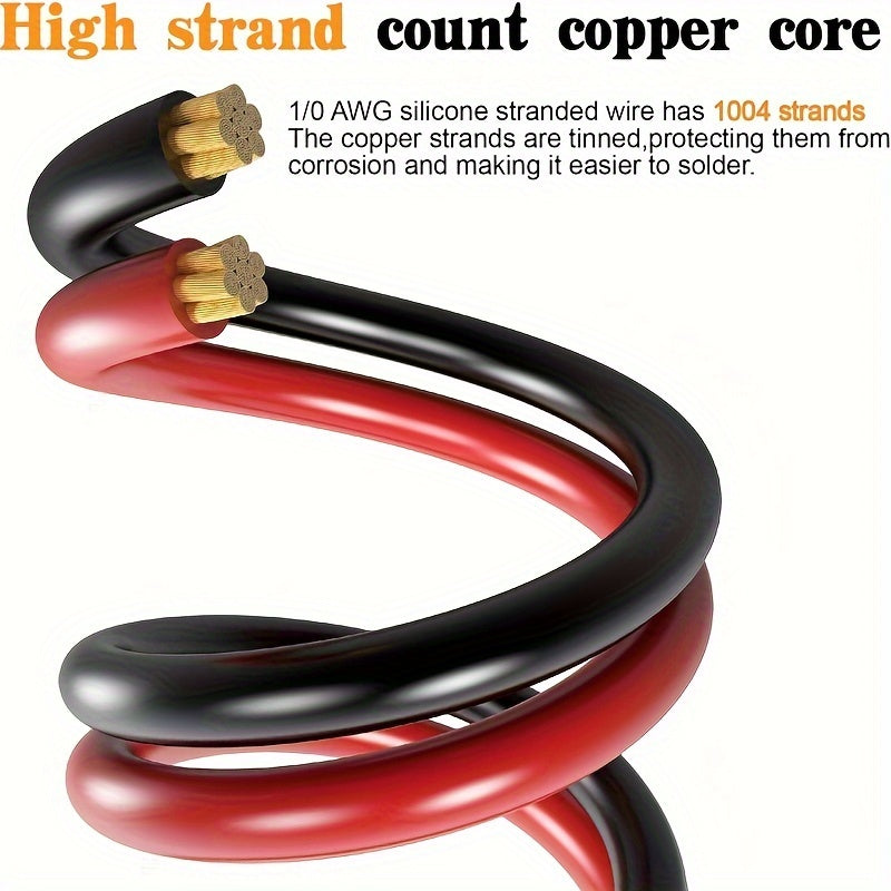 1/0 Gauge Copper-Clad Aluminum (CCA) Wire, (20ft Red + 20ft Black), (25ft Black + 25ft Red), with 20 Terminals, 20 Heat-shrink Tubes, And 1 Fuse Box; Battery Power/ground Cables, Car Audio Speakers, RV/trailer Amp Wiring Kits