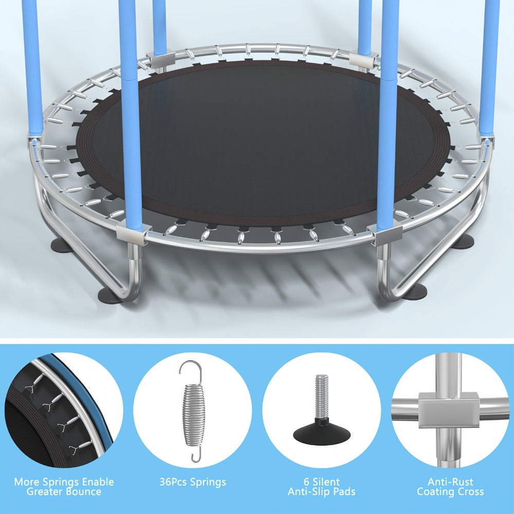 Kids Trampoline with Enclosure and Gymnastics Bar – 60" Height Adjustable Safety Net Trampoline for Toddlers Ages 3+, Indoor Outdoor Active Play with Toys Included | Best Birthday Gift