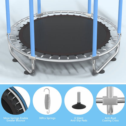 Kids Trampoline with Enclosure and Gymnastics Bar – 60" Height Adjustable Safety Net Trampoline for Toddlers Ages 3+, Indoor Outdoor Active Play with Toys Included | Best Birthday Gift