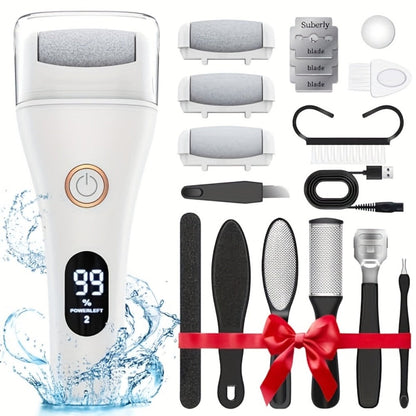 Electric Pedicure Foot File 10-in-1 Kit – Rechargeable with Digital Display, 3 Roller Heads, Dead Skin & Hard Skin Remover for Men & Women