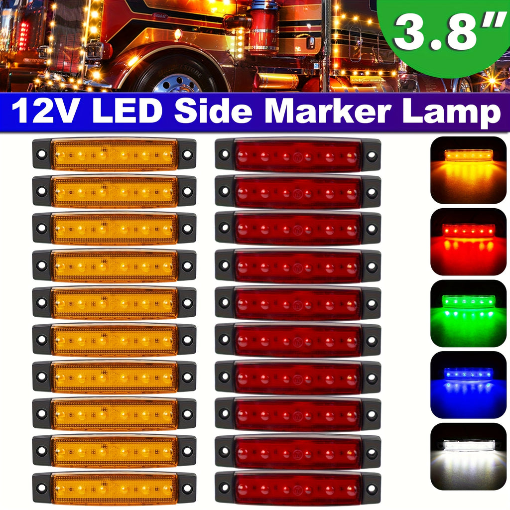 20pcs 12V (10 Red&10 Amber) 3.8" 6 LED Front Rear Side Marker Indicator Lights LED Lamp Indicator for Car Truck Trailer Lorry Bus -Bus Indicator Lights, Trailer Safety Lamps, Vibrant Lighting, High Brightness Leds, Durable Protective Casing