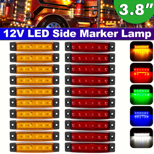 20pcs 12V (10 Red&10 Amber) 3.8" 6 LED Front Rear Side Marker Indicator Lights LED Lamp Indicator for Car Truck Trailer Lorry Bus -Bus Indicator Lights, Trailer Safety Lamps, Vibrant Lighting, High Brightness Leds, Durable Protective Casing