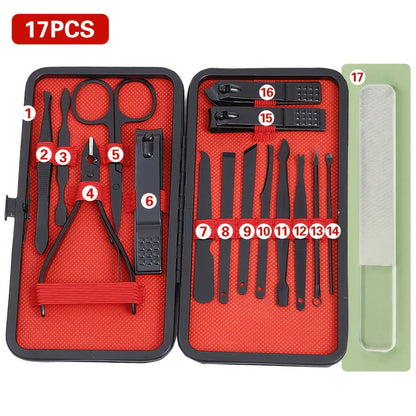 Stainless Steel Nail Clipper Set & Pedicure Kit 10 17 24 Piece – Manicure Tools with Nail File, Ear Scoop, Eyebrow Trimmer & Foot Sharpener, Travel Portable Grooming Kit for Women Men Family
