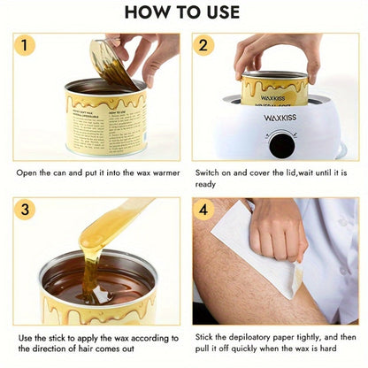Soft Wax for Hair Removal 400g WAXKISS Honey & Aloe Vera Strip Wax Jar for Face Underarms Legs Body Back All Skin Types DIY Home Salon Waxing Kit for Women
