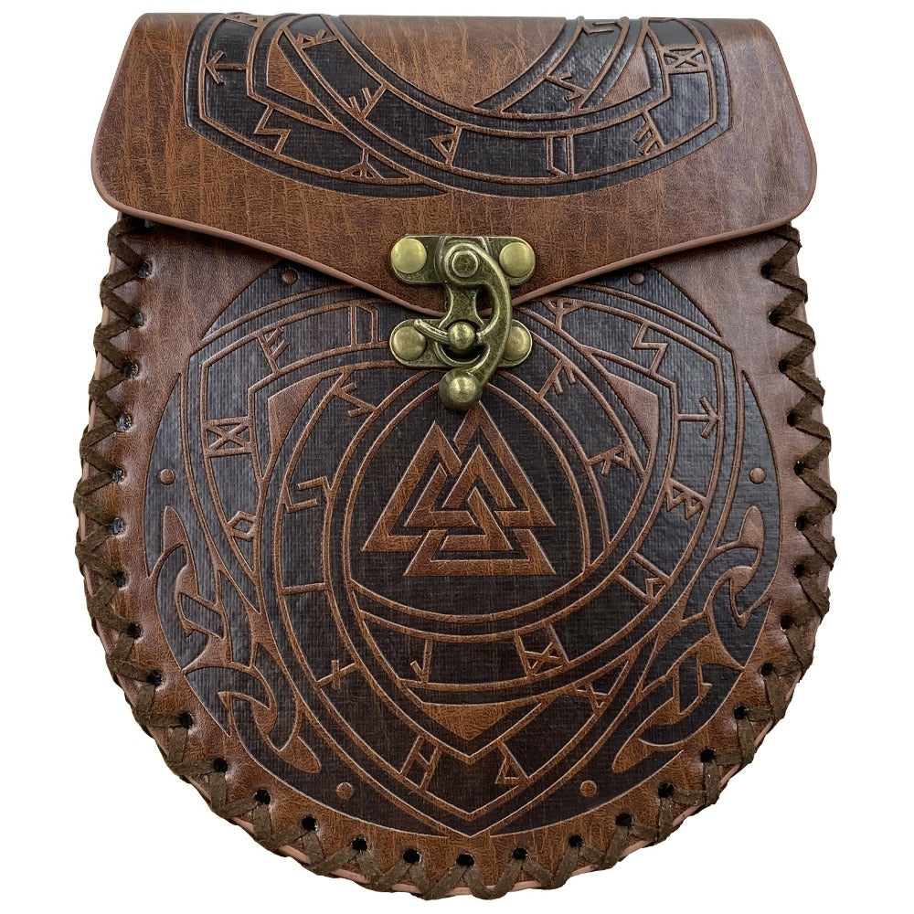 Viking Faux Leather Waist Bag Medieval Belt Pouch Handmade Retro Style – LARP Renaissance Faire Cosplay Stage Prop Costume Accessory for Men Women, Multiple Designs