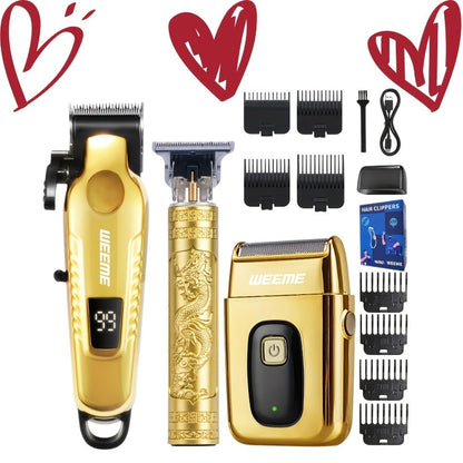 3-in-1 Hair Clipper Grooming Kit for Men — WEEME USB Rechargeable Cordless Beard Trimmer & Body Shaver Set, Home Barber Hair Cutting Kit, Gift for Boyfriend Father Husband