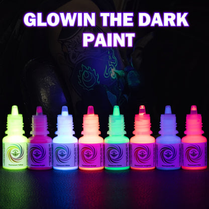 UV Fluorescent Tattoo Ink Set 8 Colors – Professional Long-Lasting Blacklight Tattoo Pigment for Body Art, Permanent Makeup & DIY Tattoo – Vibrant Neon Violet Glow Ink
