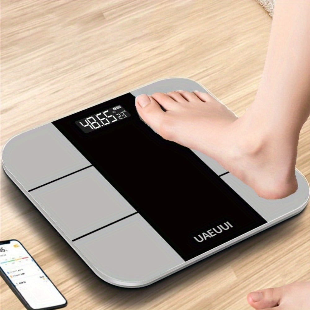 Smart Body Fat Scale with Wireless App Sync – Digital Bathroom Scale, Body Composition Tracker, Battery-Powered, Compact Design for Home & Bathroom, Easy Placement, Gray
