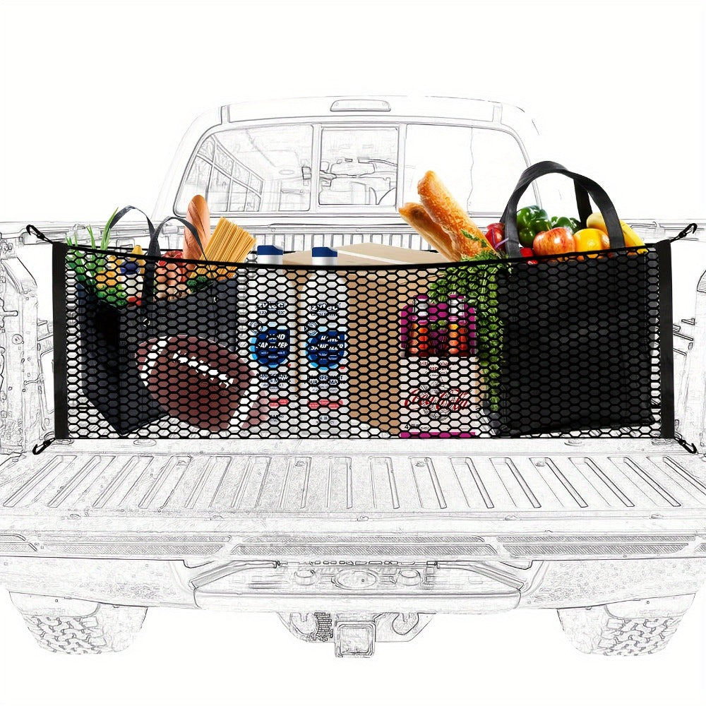 Truck Bed Cargo Net Elastic Mesh Organizer with Hooks Heavy Duty Bungee Net for Pickup Truck Bed Cargo Management Grocery Storage Secure Haul