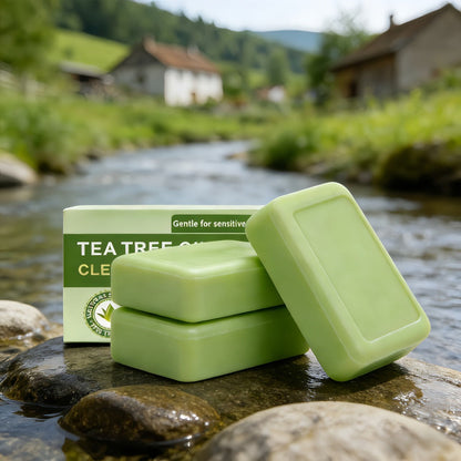 Tea Tree Bar Soap 3 Pack Handmade Plant Essence Deep Cleansing Antibacterial - Pore Purifying Natural Fragrance Face Body Wash for Acne Oily Skin All Skin Types