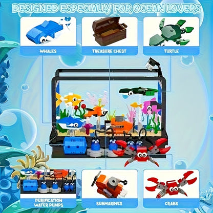 Ocean Fish Tank Building Blocks Set 501 Pcs LC8059 – LED Light Aquarium Model Whale Shark Sea Turtle Marine Life Desktop Decoration Night Light Birthday Christmas Gift Kids Adults