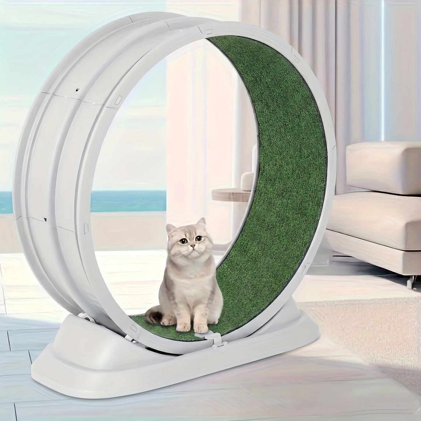 Cat Treadmill Indoor Exercise Wheel Durable Plastic Running Wheel for Indoor Cats All Breeds No Battery Needed Silent Spinner Cat Fitness Toy XXL Green Grey