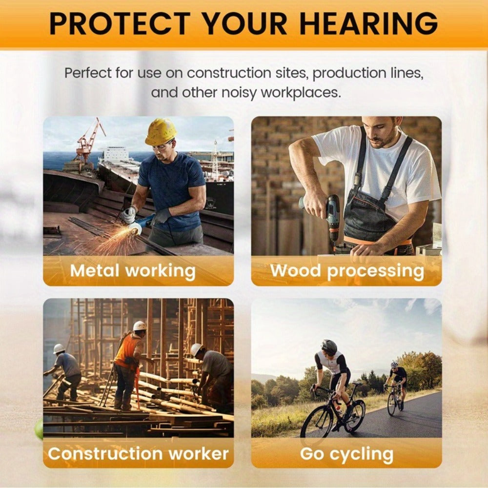Noise Cancelling Bluetooth Earbuds Hearing Protection for Work – Wireless In-Ear Headset for Construction Site, Production Line and Noisy Environments, Chemical Fiber Silicone Comfortable Fit
