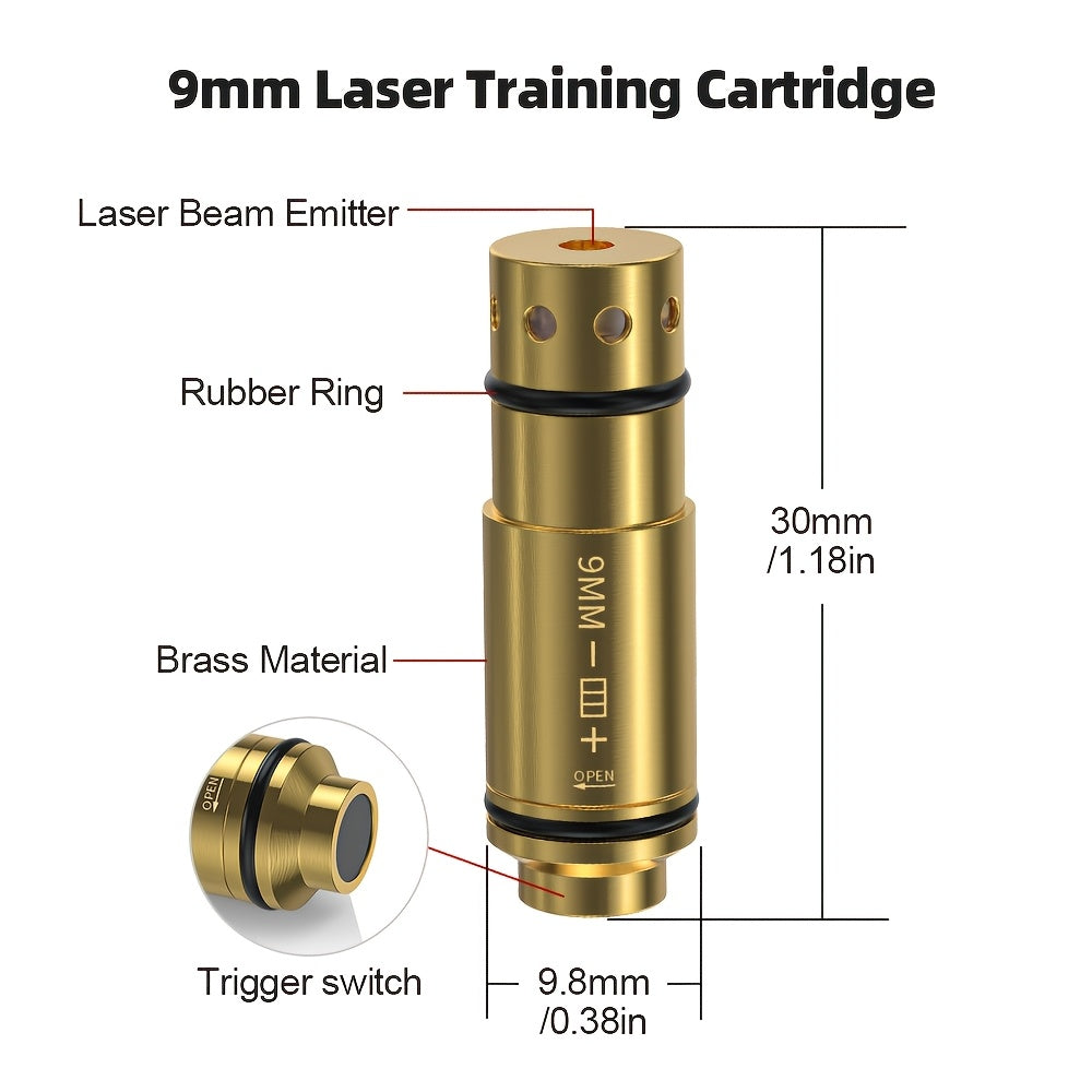 Dry Fire Laser Training Cartridge Multi-Caliber – 9mm 45ACP 223Rem 380ACP 357Sig 308Win 12GA 40Cal 6.5mm 7.62x39 | H59 Brass | Class IIIA Red Laser | Aperture Aiming | Batteries Included