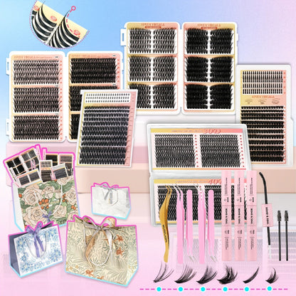 DIY Lash Clusters Gift Set 30D-100D Mixed Length Soft Fluffy Volume Cluster Lashes with Tweezers & Mascara Wands – Natural to Glam Look, Perfect Beauty Gift for Her & Mom