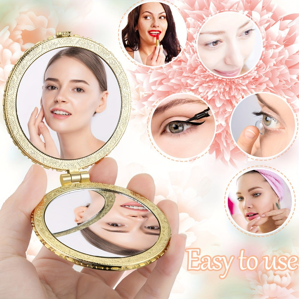 Bulk Compact Mirrors 48 Pack - Floral Pocket Mirror for Purse, Retro Folding Travel Mirror for Women & Girls, Flower Design Mini Makeup Mirror, Party Favor Gift Set, Vivid Style Assorted