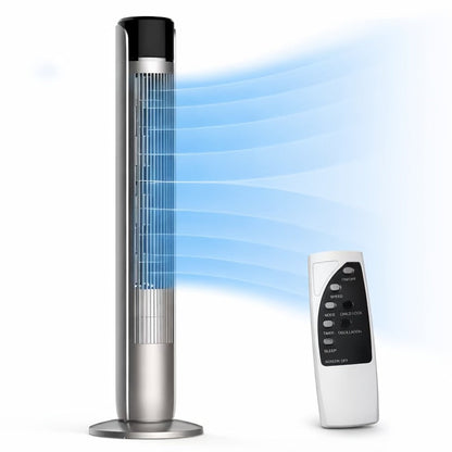 Bladeless Tower Fan 36 Inch | Remote Control, 5-Speed Settings & 4 Operating Modes, Whisper-Quiet 28dB, 12-Hour Timer, Oscillating Standing Fan for Home, Bedroom & Office – Titanium Gray & Black