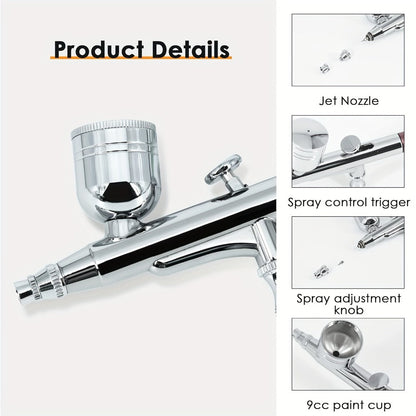 Airbrush Kit Dual-Action Gravity Feed — 0.3mm & 0.5mm Needle Sets, 7cc 20cc 40cc Cups, Complete Air Brush Gun Set for Nails, Makeup, Cake Decorating, Tattoo & Model Painting