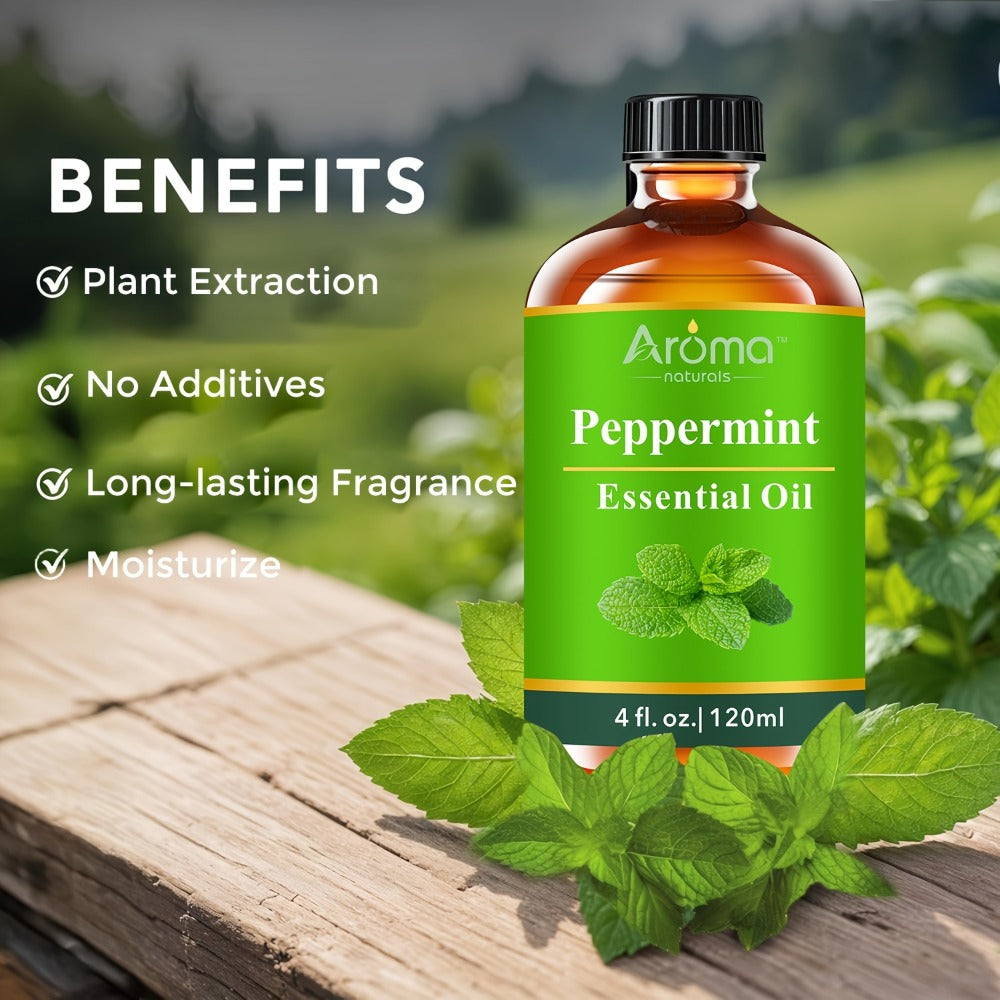 Peppermint Essential Oil 120ml 4oz Crisp Refreshing Mint Scent for Diffuser Candle Humidifier Car Air Freshener Home Decor Perfume Spray Aromatherapy with Ceramic Stone