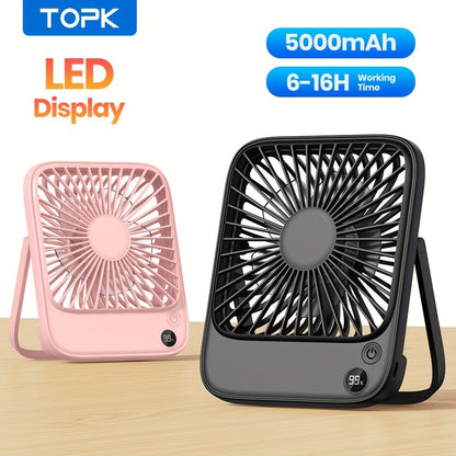 USB Desk Fan Battery Operated | 2000mAh & 5000mAh Rechargeable Mini Personal Fan, 4-Speed Adjustable, 180° Tilt & Foldable, Ultra-Quiet Strong Airflow for Office, Bedroom & Desktop Use – Black, Pink, White