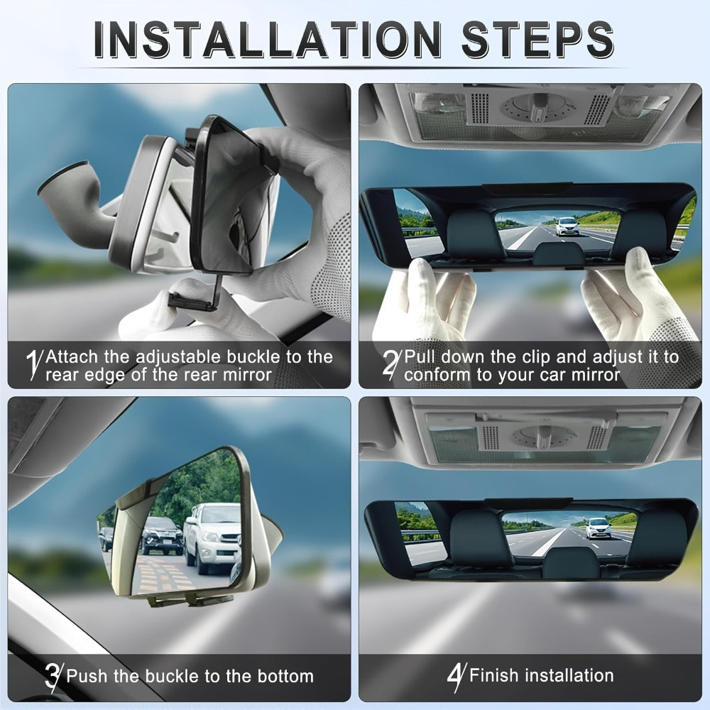 Anti-Glare Rearview Mirror 12" Wide Angle Panoramic – Universal Clip-On Convex Mirror for Car, SUV & Truck, Blind Spot Elimination | White & Blue