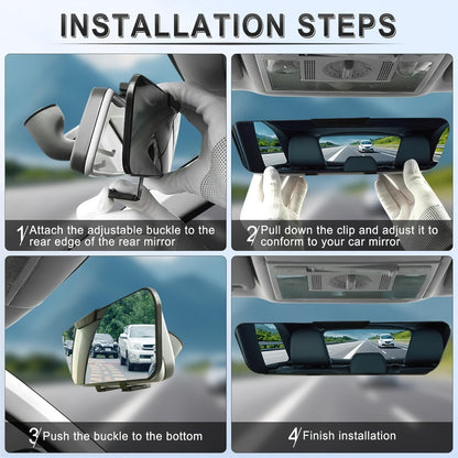 Anti-Glare Rearview Mirror 12" Wide Angle Panoramic – Universal Clip-On Convex Mirror for Car, SUV & Truck, Blind Spot Elimination | White & Blue