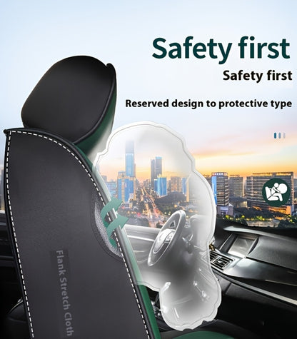 Car Seat Covers Faux Leather – Sporty Full-Coverage for Driver & Passenger, Universal Fit for Sedans, SUVs & Trucks, Green & Blue