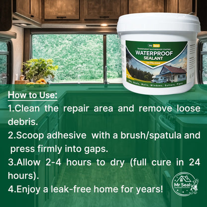 Clear Waterproof Sealant 11LB / 5kg – Fast-Dry Transparent Adhesive for RV, Boat, Roof, Gutter, Pipe & Tile | Multi-Surface Leak Repair | Includes Brush