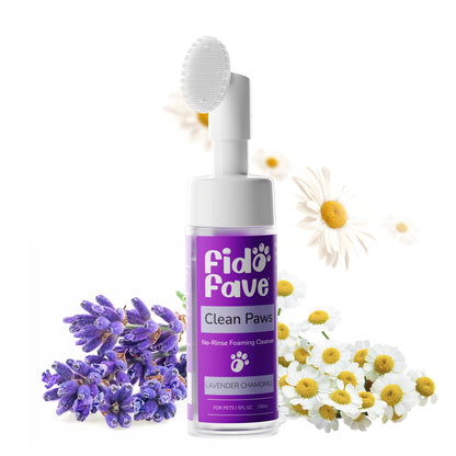 Dog Paw Cleaner No-Rinse with Soft Brush - pH Balanced Paw Wash for Dogs & Cats, 5oz Gentle Grooming Cleanser in Lavender Chamomile, Lemongrass Sage & Fragrance-Free