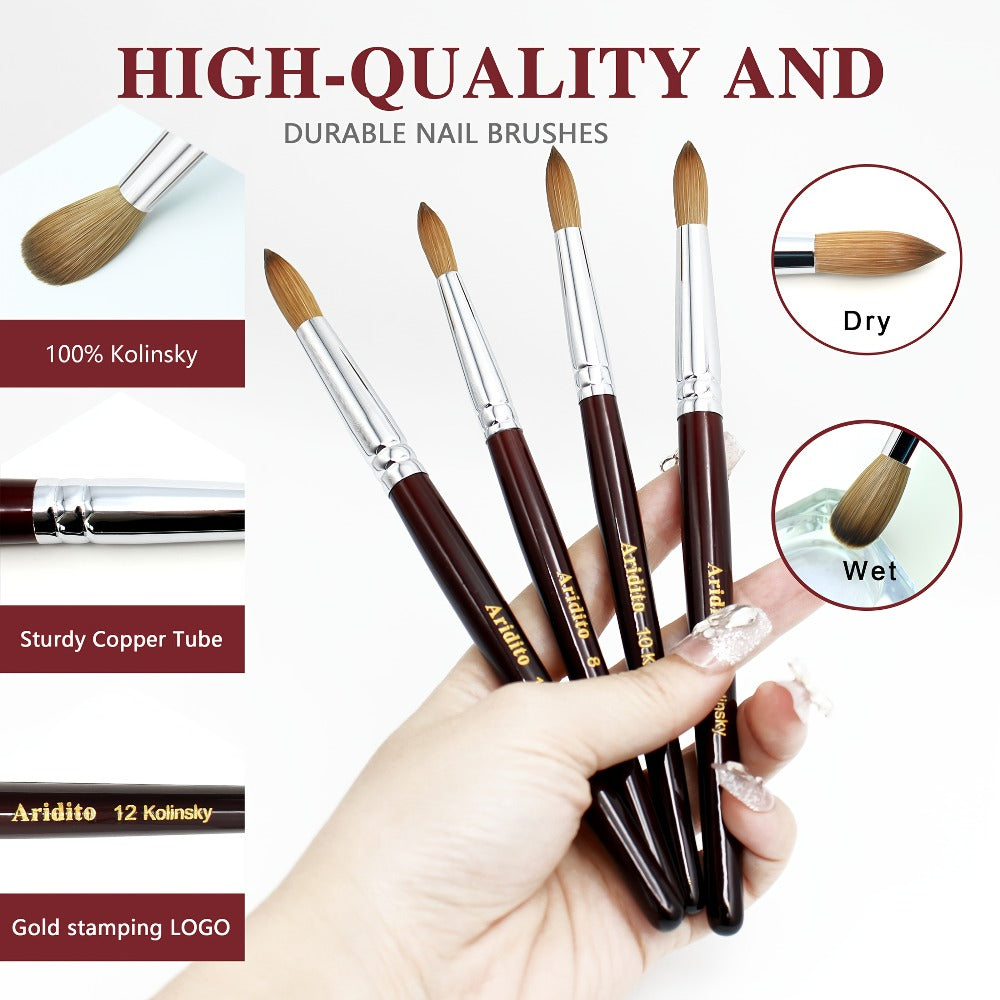 Kolinsky Acrylic Nail Brush Round Head Red Wine Wooden Handle – Professional Brush for Acrylic Extension Nail Art Sculpting & Manicure, Sizes #8 #10 #12 #14 #16 #18, Salon & Home Use