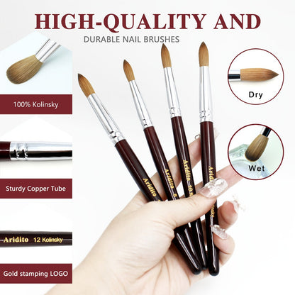 Kolinsky Acrylic Nail Brush Round Head Red Wine Wooden Handle – Professional Brush for Acrylic Extension Nail Art Sculpting & Manicure, Sizes #8 #10 #12 #14 #16 #18, Salon & Home Use