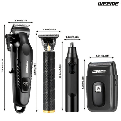 Zinc Alloy Men's Grooming Kit – USB Rechargeable Hair Clipper, Nose Trimmer, Electric Shaver & Detail Trimmer Set, 3500mAh Battery, 1-4 Piece Options, White Black Gold Gift for Men