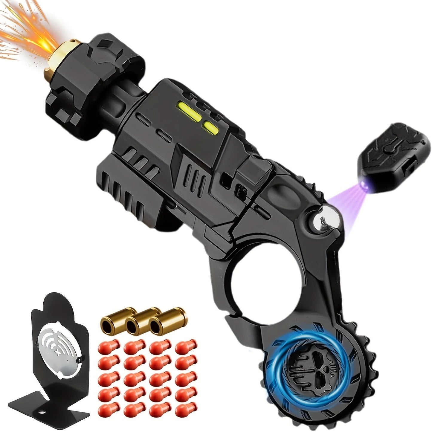 Metal Fidget Gun EDC Spinner Toy for Adults & Men – Alloy Steel Decompression Finger Spinner with 3 Reusable Shells & 20 Bullets, Cool Stress Relief Desk Toy, Unique Gift, Multicolor or Black