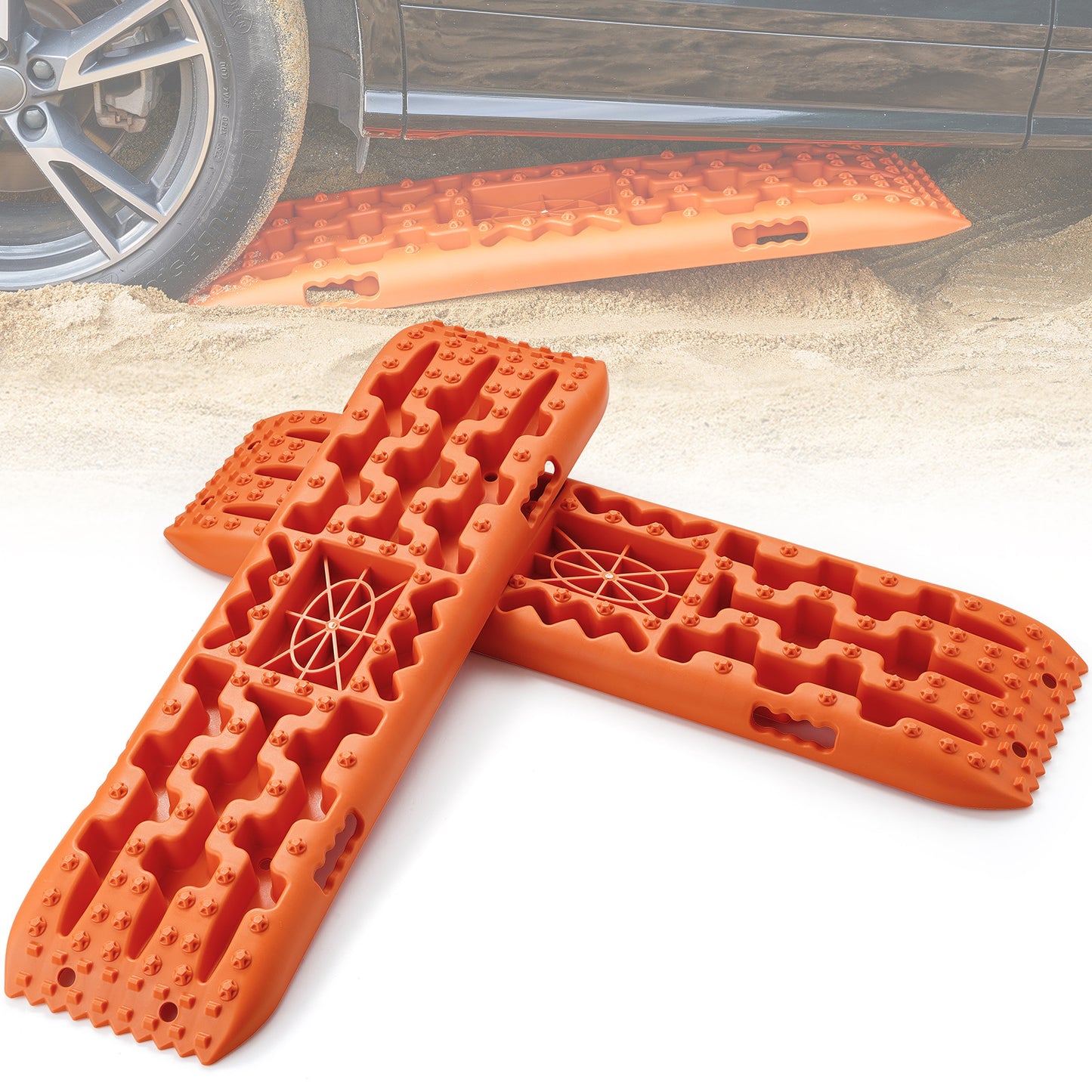 VEVOR 2PCS Traction Boards with PP for Mud Snow Sand Storage Bag Long Orange/Red/Black