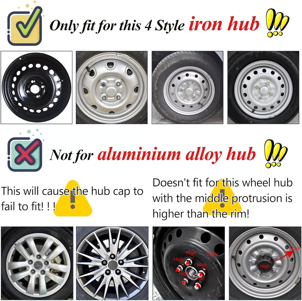 15 Inch/16 Inch Universal Hubcaps, 4pcs/Set Full Cover Wheel Hub Covers, Snap-On Wheel Covers for Auto Tire Replacement, Exterior Decoration of Car Wheels, Durable Construction, Fits R15/R16 Tire & Rim for All Makes And Models