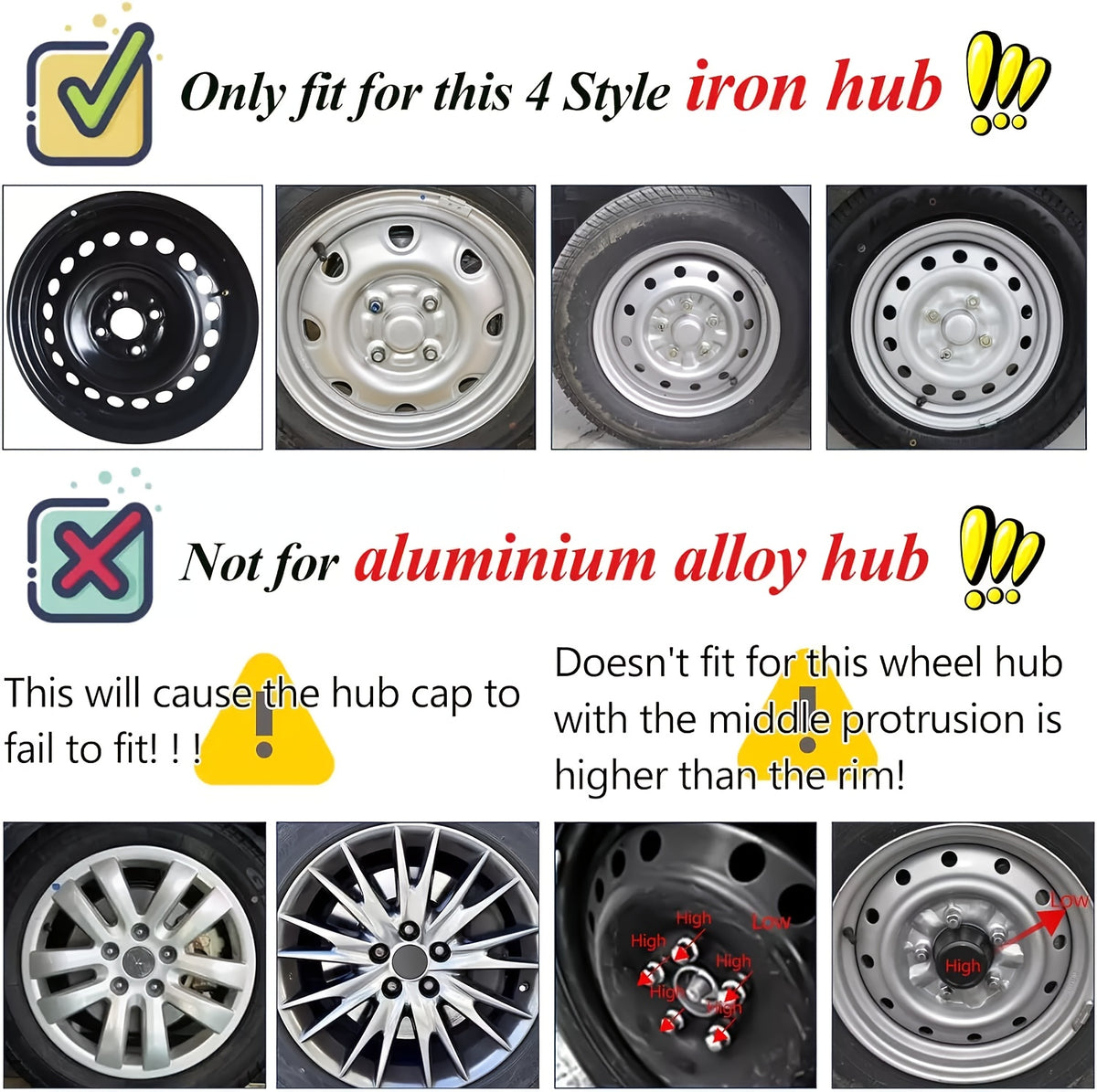 15 Inch/16 Inch Universal Hubcaps, 4pcs/Set Full Cover Wheel Hub Covers, Snap-On Wheel Covers for Auto Tire Replacement, Exterior Decoration of Car Wheels, Durable Construction, Fits R15/R16 Tire & Rim for All Makes And Models