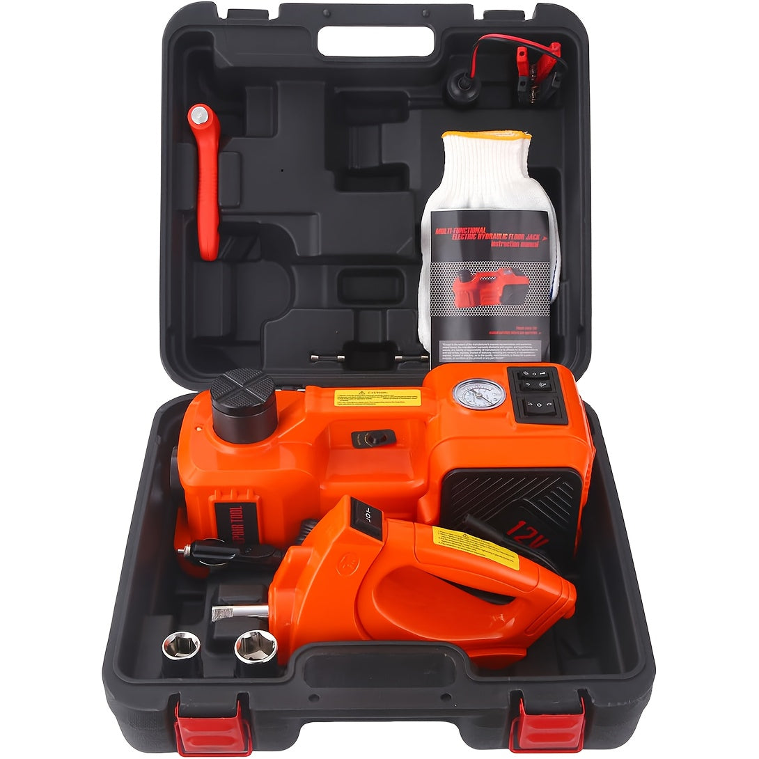 Electric Car Jack | 5 Ton/11023 LBS | Hydraulic Jack Lift with Electric Impact Wrench, Built-in Inflatable Pump, And LED Light | for SUV MPV Sedan Truck | Garage Repair